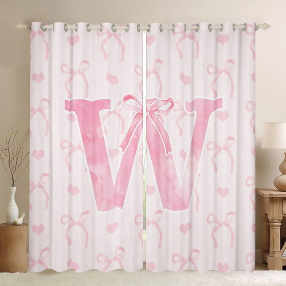 Erosebridal Initial Letter U Curtains and Drapes (38x54), Dreamy Bow Love 30%-50% Blackout Curtains for Bedroom, Girly Romantic Decor