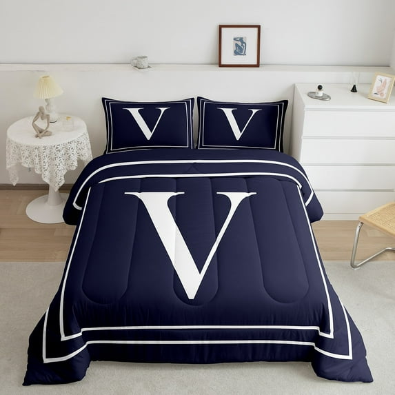 Erosebridal Initial Letter V Bedding Twin Comforter Set, Vintage Geometric Duvet Insert, Teens Adult Reversible Comforters & Duvets, Lightweight Room Decorative, 2pcs
