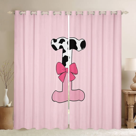 Erosebridal Initial Monogrammed Curtains and Drapes (38Wx54L),Bowknot Cow Print 30%-50% Blackout Curtains for Bedroom,Curtains for Living Room,Kawaii Room Decorative