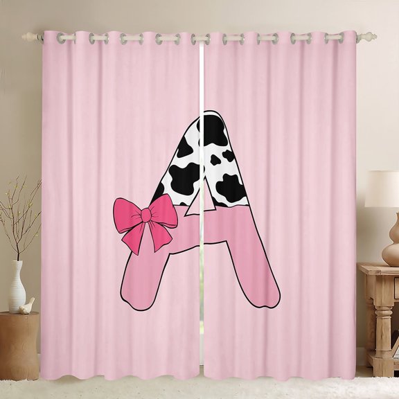 Erosebridal Initial Monogrammed Curtains and Drapes (38Wx54L),Bowknot Cow Print 30%-50% Blackout Curtains for Bedroom,Curtains for Living Room,Kawaii Room Decorative
