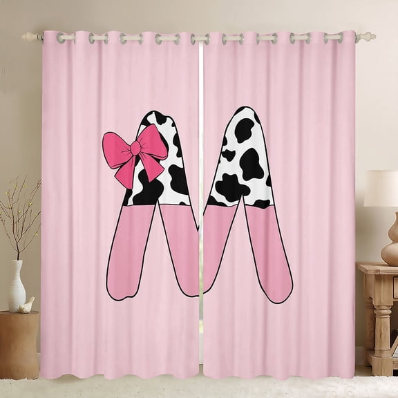 Erosebridal Initial Monogrammed Curtains and Drapes (38Wx54L),Bowknot Cow Print 30%-50% Blackout Curtains for Bedroom,Curtains for Living Room,Kawaii Room Decorative