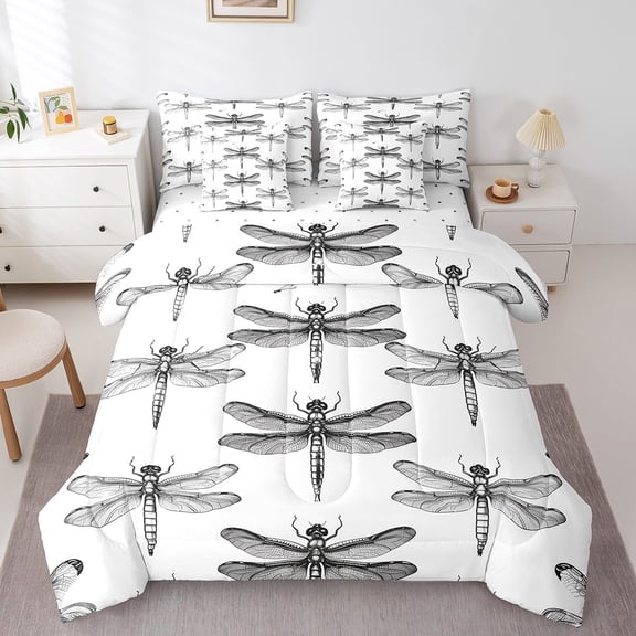 Erosebridal Insect Dragonfly Bed in a Bag Queen size, Animal Print Bed Set, Cartoon Decor, 7pcs