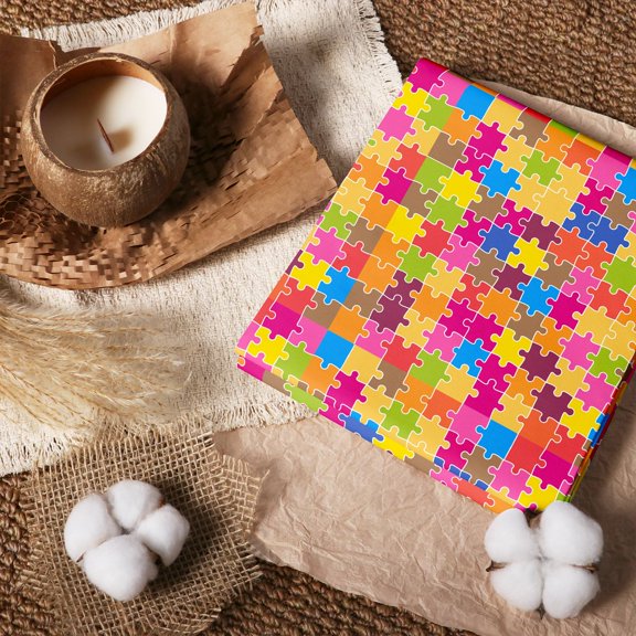 Erosebridal Jigsaw Puzzle Mix 100% Cotton Fabric by the Yard 1 Yard, Bright Game Home Decor Fabric by the Yard