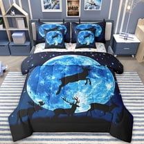 Erosebridal Jungle Animal Deer Bed in a Bag Twin Size,Outer Space Galaxy Bed Set,Blue Moon Bedding Twin Size For Youth, Super Cozy Bedroom Decor Reversible,7 Pieces