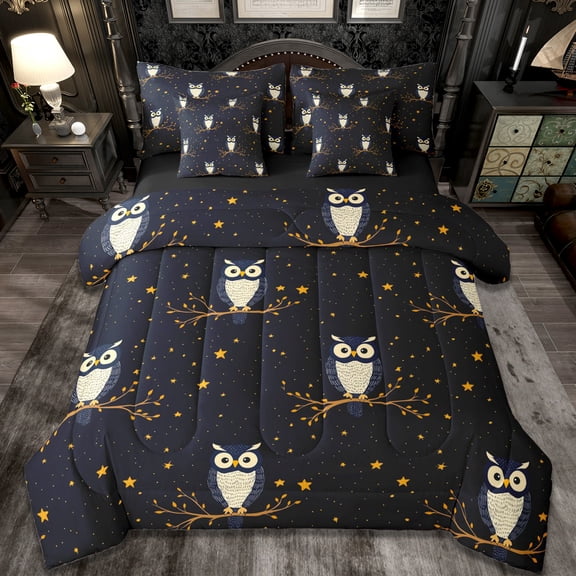 Erosebridal Jungle Animals Owl 7pcs Bedding Comforter Set,Galaxy Starry Night Queen Bedding Sets For Boys Kids,Reversible