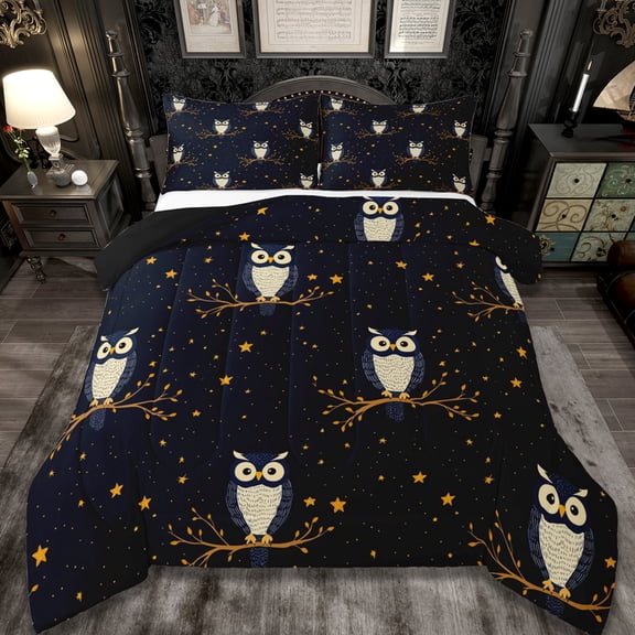 Erosebridal Jungle Owl Queen Comforter Set,Galaxy Starry Night,Reversible,3-Piece