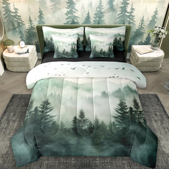 Erosebridal Jungle Botanical Tree Bed in a Bag Queen Size,Tropical Plant Bed Set,Green For Men Women,Microfiber Bedroom Decor Reversible,7pcs