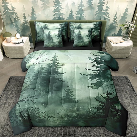 Erosebridal Jungle Botanical Tree Bedding Twin Size,Tropical Plant Comforter Sets with Sheets,Green Black Bedding Sets Twin Size For Men Women,Microfiber Bedroom Decor Reversible,7pcs