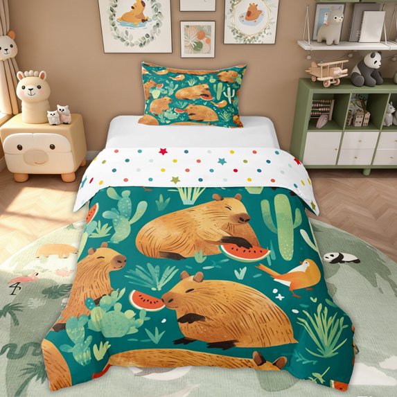 Erosebridal Jungle Capybara Twin Bedding, Green Western Cactus Duvet Cover Set, 2 Pieces, No Comforter