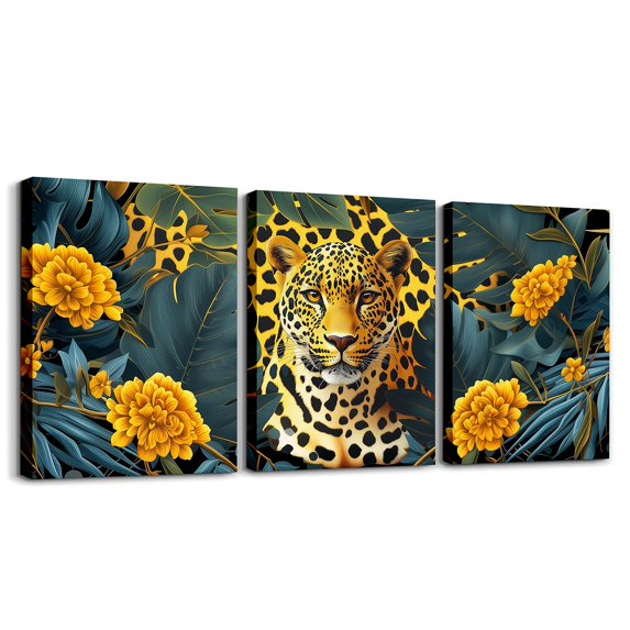 Erosebridal Jungle Cheetah Leopard Canvas Wall Art Living Room, Tropical Palm Tree Wall Decor for Bedroom