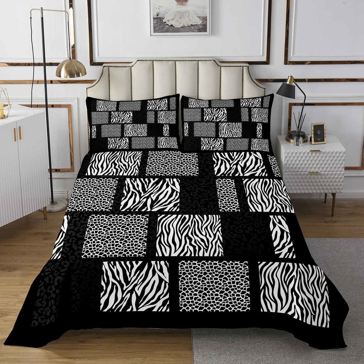 Erosebridal Jungle Cheetah Print Quilt Sets for Queen Size Bed,Zebra ...