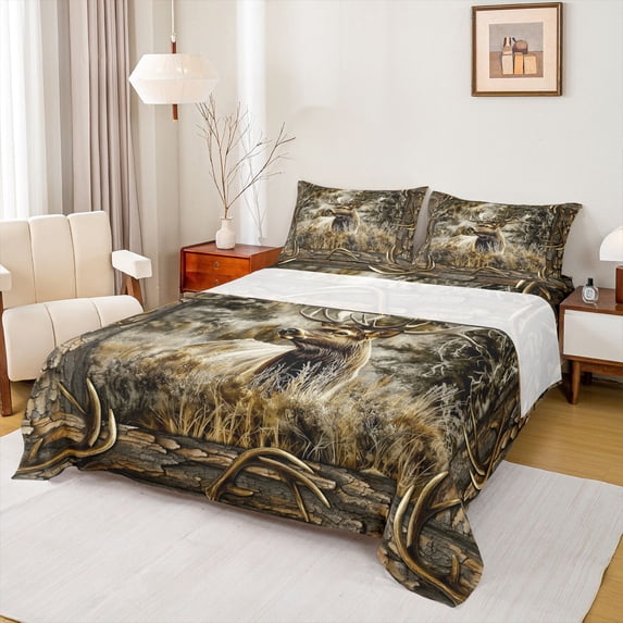 Erosebridal Jungle Deer Elk Queen Sheet Sets for Kid, Rustic Farmhouse Bed Set, 4pcs