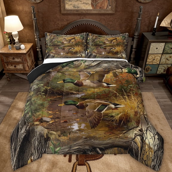 Erosebridal Jungle Duck Animal Full Size Comforter Sets, Rustic Branch Bedding Sets, 3 Pieces