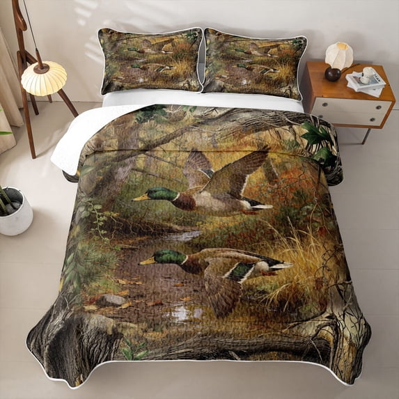 Erosebridal Jungle Duck Animal Twin Quilt Set, Rustic Branch Twin Coverlet Set, 2 Pieces