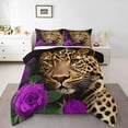 thumbnail image 1 of Erosebridal Jungle Leopard Cheetah Wildlife Bedding Full Comforter Set, Purple Rose Flower Down Comforter, Reversible 3-Piece, 1 of 7