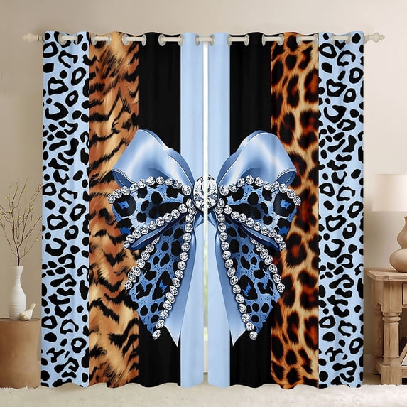Erosebridal Jungle Leopard Printed Curtains Pack of 2 (42x84 Each),Blue Cheetah Pattern Bowknot Curtains Blackout For Kids