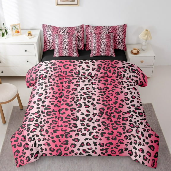 Erosebridal Jungle Wild Animal Bed in a Bag Twin Size,Cheetah Print Bed Set, Pink Line Leopard Print Bedding Twin Size For Teens, Breathable Room Decor Reversible,7 Pieces