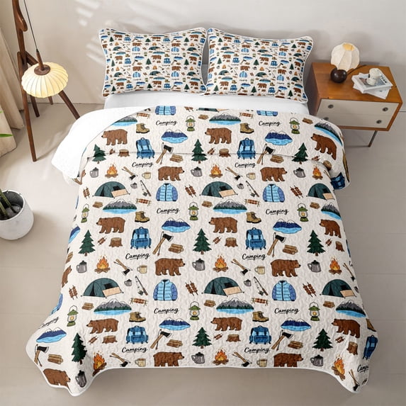 Erosebridal Jungle Wildlife Bear Quilt Full For Kids,Outdoor Adventure Full Bedspread Sets,3-Piece