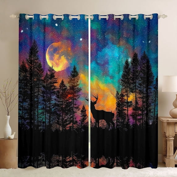 Erosebridal Jungle Wildlife Deer Black Out Curtains,Rustic Farmhouse Hunting Curtains Pack of 2 (42x63 Each) For Men Women
