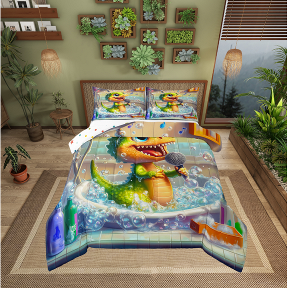 Erosebridal Kawaii Alligator Bedding Twin Comforter Set,Cartoon Bubble Down Comforter,Microfiber Reversible Bedding Sets Twin with Comforter,Animal Decoration