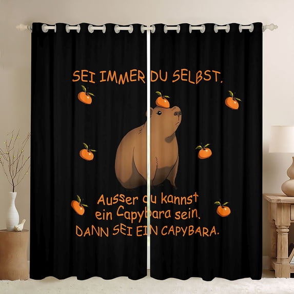 Erosebridal Kawaii Animal Capybara Black Out Curtains For Boys Girls,Kids Fruit Orange Curtains Pack of 2 (42x63 Each),Black Brown,Luxury Bedroom Decor