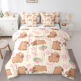 thumbnail image 1 of Erosebridal Kawaii Animals Capybara 7 Pieces Bedding Comforter Set,Rodent Animal Theme Pink Flowers Full Bedding Set For Kids Girls Reversible, 1 of 7