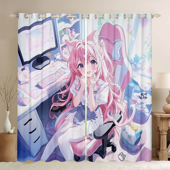 Erosebridal Kawaii Anime Girl Curtains Pack of 2 (42x84 Each),Kawaii Japanese Animation Curtains Blackout For Adults