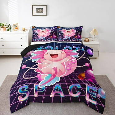 Erosebridal Kawaii Axolotl Comforter Sets,Universe Planet Comforters & Duvets,Geometric Buffalo Bedding Comforter Set,Super Cozy Animal Room Decorative,Reversible,2pcs