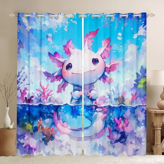 Erosebridal Kawaii Axolotl Curtains and Drapes (38Wx54L),Pink Blue 30%-50% Blackout Curtains for Bedroom,Cartoon Animal Curtains Pack of 2 (38Wx54L),Teenager Bedroom Decor