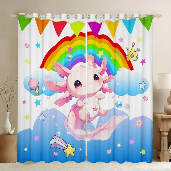 Erosebridal Kawaii Axolotl Curtains Pack of 2(38x45),Magic Animal Black Out Curtains,Rainbow Stars Triangle Curtains for Living Room For Girls,Microfiber Bedroom Decoration