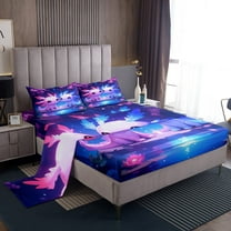 Erosebridal Kawaii Axolotl Sheet Set Twin, Blue Pink Twin Sheet Sets, Lake Lotus Bedding Twin Size, Super Cozy Bedroom Decor, 3-Piece