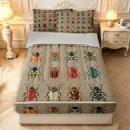 thumbnail image 1 of Erosebridal Kawaii Beetles Zipper Queen Comforter Set with Fitted Sheet and 2 Pillowcases,Cute Theme Zipper Bedding Set,Tan Red,Light Gray Reversible,4pcs, 1 of 8