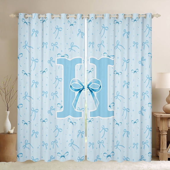 Erosebridal Kawaii Blue Bow Black Out Curtains For Girls Black Out Curtains,Personalized Initial H Curtains Pack of 2 (42x63 Each)