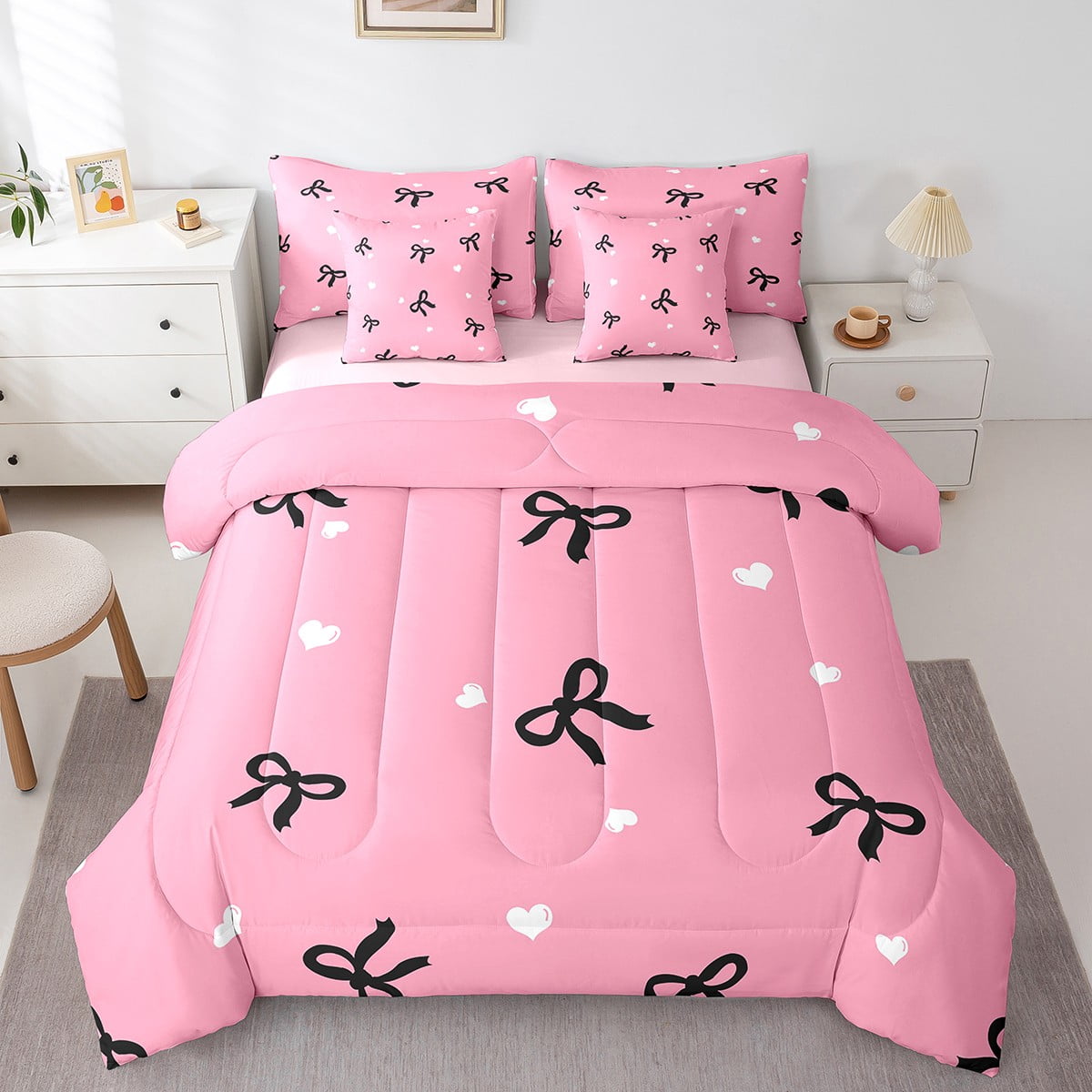 Erosebridal Girly Bowknot Bedding King Size, Kawaii Princess Bed in a