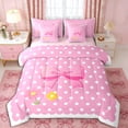 thumbnail image 1 of Erosebridal Kawaii Bow Flowers Bedding Comforter Set 7pcs for Teens,Kids Girls Cartoon Polka Dots Queen Bedding Sets,Pink Reversible,Luxury Bedroom Decor, 1 of 6