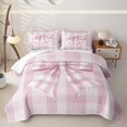 thumbnail image 1 of Erosebridal Kawaii Bow Twin Quilt Set for Boys Girls, Cute Buffalo Plaid Twin Coverlet Set, 2pcs, 1 of 7