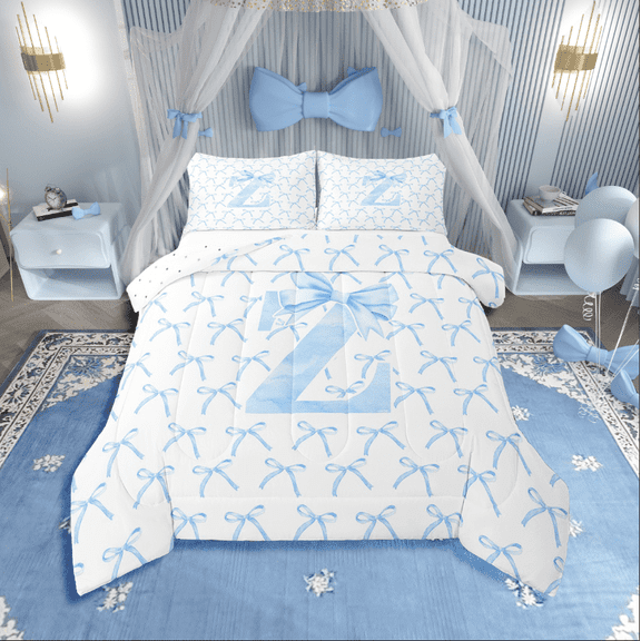 Erosebridal Kawaii Bowknot Bedding Twin Comforter Set,Initial Letter Down Comforter,Monogrammed Decor,Reversible,Lightweight,2-Piece