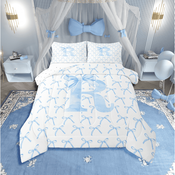 Erosebridal Kawaii Bowknot Bedding Twin Comforter Set,Initial Letter Down Comforter,Monogrammed Decor,Reversible,Lightweight,2-Piece