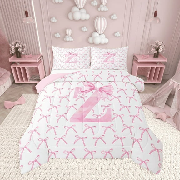 Erosebridal Kawaii Bowknot Bedding Twin Comforter Set,Initial Letter Down Comforter,Monogrammed Decor,Reversible,Lightweight,2-Piece