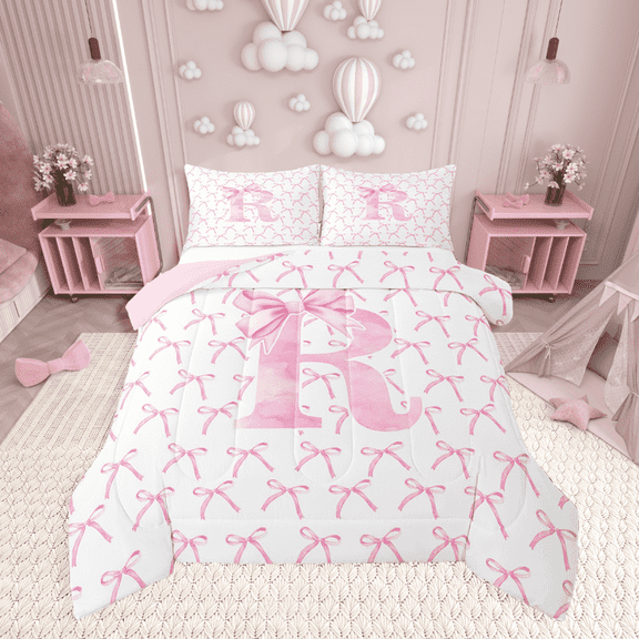 Erosebridal Kawaii Bowknot Bedding Twin Comforter Set,Initial Letter Down Comforter,Monogrammed Decor,Reversible,Lightweight,2-Piece