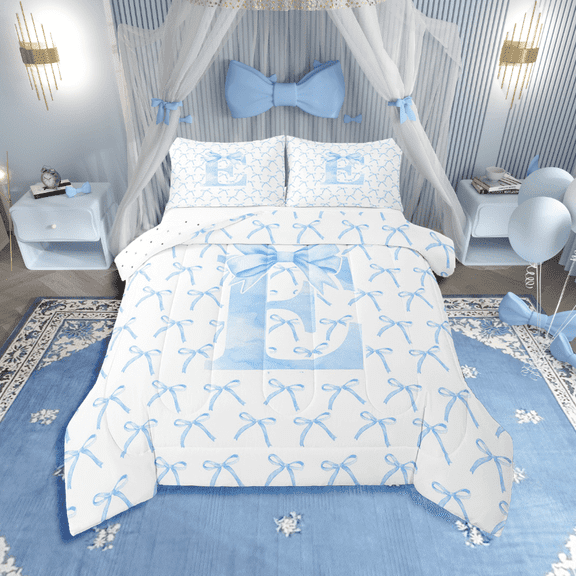 Erosebridal Kawaii Bowknot Bedding Twin Comforter Set,Initial Letter Down Comforter,Monogrammed Decor,Reversible,Lightweight,2-Piece