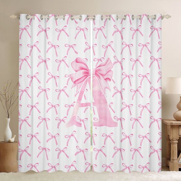 Erosebridal Kawaii Bowknot Curtains for Living Room,Initial Letter 30%-50% Blackout Curtains Set of 2 (38Wx45L),Monogrammed Decor