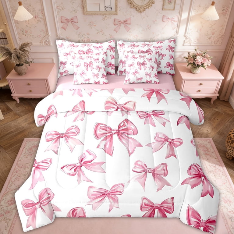 Pink Butterfly Set Biancheria Letto Matrimoniale In Cotone 100% Con Farfalle - 3 Pezzi Con Federe