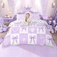 thumbnail image 1 of Erosebridal Kawaii Bowknot Queen Duvet Cover Set for Kids Girls, Cute Heart Bedding, Purple White, Colorful Stars Reversible, 1 Duvet Cover and 2 Pillowcases (No Comforter), 1 of 5