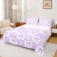 thumbnail image 1 of Erosebridal Kawaii Bowknot Queen Sheet Sets for Kids Girls, Cute Heart Bed Set, Purple White, 1 Flat Sheet, 1 Fitted Sheet and 2 Pillowcases, 1 of 5