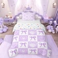 thumbnail image 1 of Erosebridal Kawaii Bowknot Twin Bedding for Kids Girls, Cute Heart Duvet Cover Set, Purple White, Colorful Stars Reversible, 1 Duvet Cover and 1 Pillowcase (No Comforter), 1 of 5