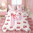thumbnail image 1 of Erosebridal Kawaii Bowtie Letter P Monogrammed Bedding Comforter Set 7pcs,Dreamy Princess Bow Cherry Queen Bedding Sets,Pink Reversible,Breathable Home Decor, 1 of 6