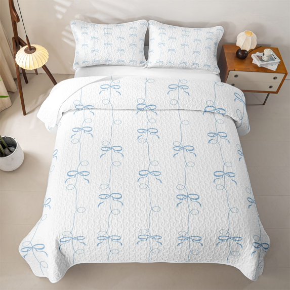 Erosebridal Kawaii Bowtie Pattern Quilt Full,Geometric Stripes Print Full Bedspread Sets For Girls,3 Pieces