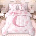 thumbnail image 1 of Erosebridal Kawaii Bowtie Ribbon 7pcs Bedding Comforter Set,Letter C Monogrammed Queen Bedding Sets For Girls Kids,Reversible pink, 1 of 7