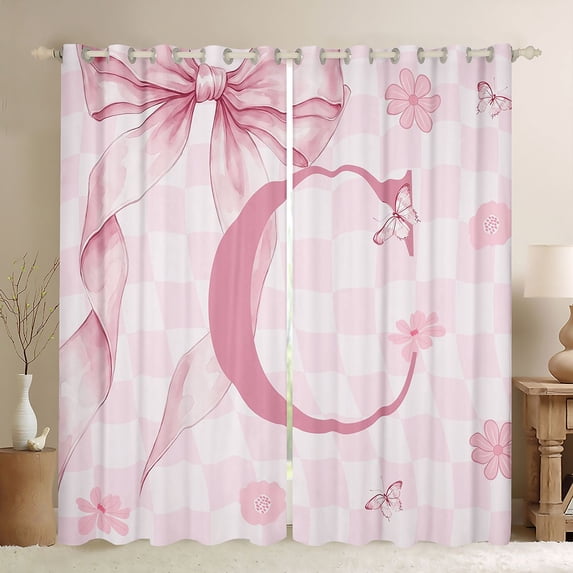 Erosebridal Kawaii Bowtie Ribbon Curtains Pack of 2 (42x84 Each),Letter C Monogrammed Curtains Blackout For Girls Kids